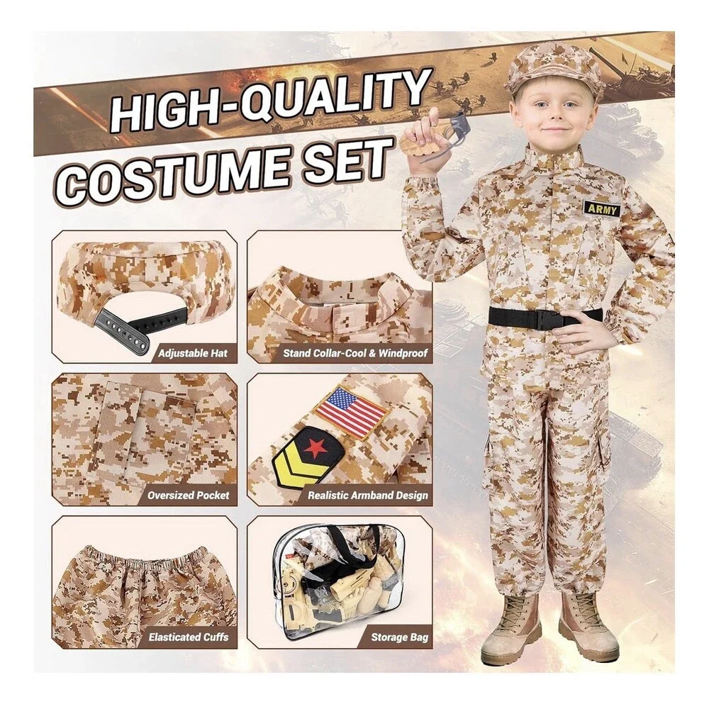 Army Military Combat Costume Kids Large Halloween + Accessories Open Box New